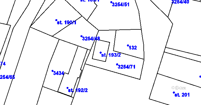 Parcela st. 193/2 v KÚ Huzová, Katastrální mapa
