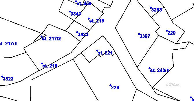 Parcela st. 221 v KÚ Huzová, Katastrální mapa