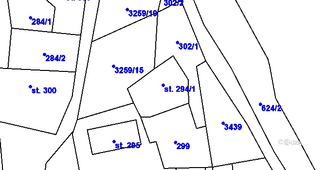 Parcela st. 294/1 v KÚ Huzová, Katastrální mapa