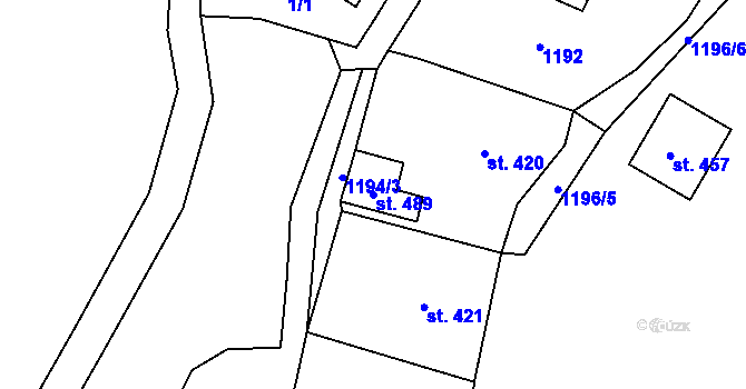 Parcela st. 489 v KÚ Huzová, Katastrální mapa