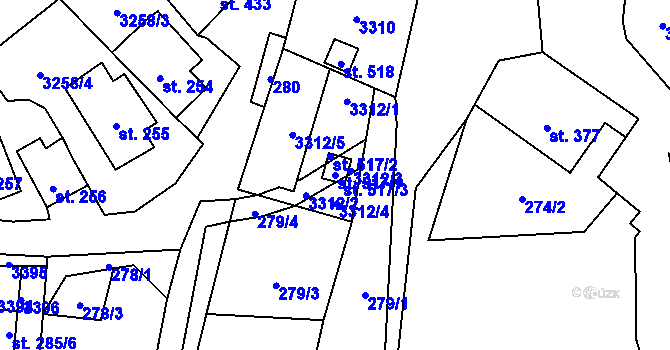 Parcela st. 517/1 v KÚ Huzová, Katastrální mapa