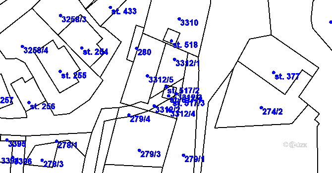 Parcela st. 517/2 v KÚ Huzová, Katastrální mapa