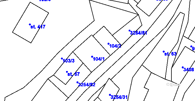Parcela st. 104 v KÚ Huzová, Katastrální mapa