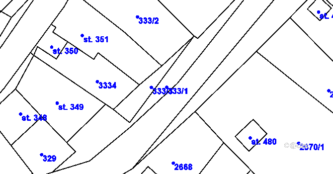Parcela st. 333/1 v KÚ Huzová, Katastrální mapa
