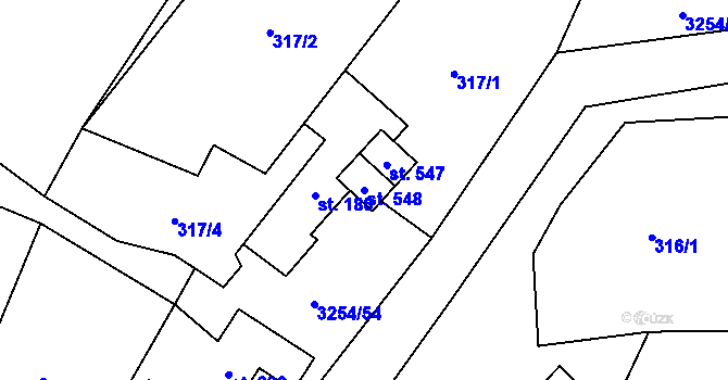 Parcela st. 548 v KÚ Huzová, Katastrální mapa