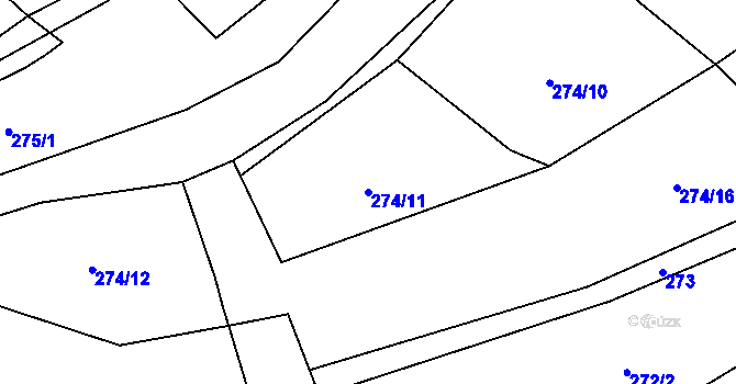 Parcela st. 274/11 v KÚ Huzová, Katastrální mapa