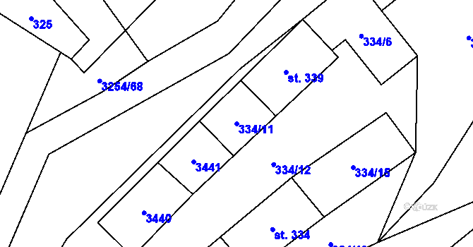 Parcela st. 334/11 v KÚ Huzová, Katastrální mapa