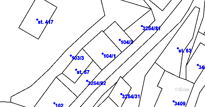 Parcela st. 104/1 v KÚ Huzová, Katastrální mapa