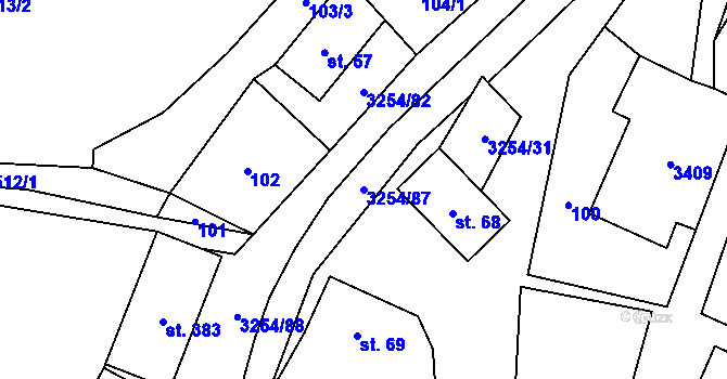 Parcela st. 3254/87 v KÚ Huzová, Katastrální mapa