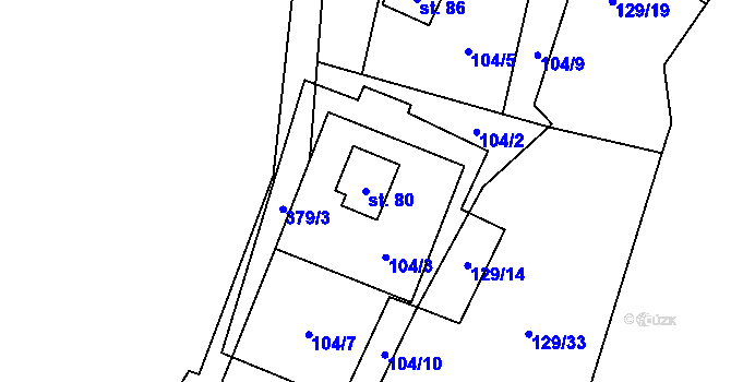 Parcela st. 80 v KÚ Veveří u Huzové, Katastrální mapa