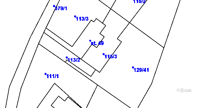 Parcela st. 115/3 v KÚ Veveří u Huzové, Katastrální mapa