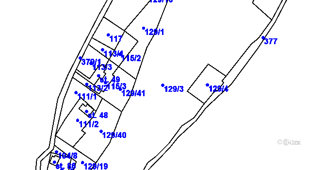 Parcela st. 129/3 v KÚ Veveří u Huzové, Katastrální mapa