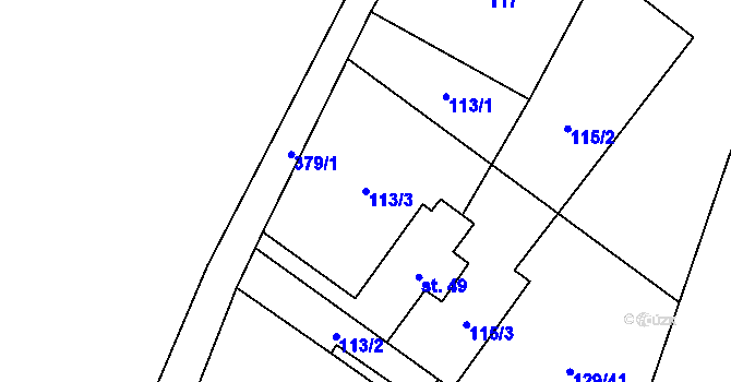 Parcela st. 113/3 v KÚ Veveří u Huzové, Katastrální mapa