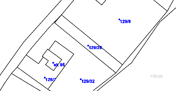 Parcela st. 129/28 v KÚ Veveří u Huzové, Katastrální mapa