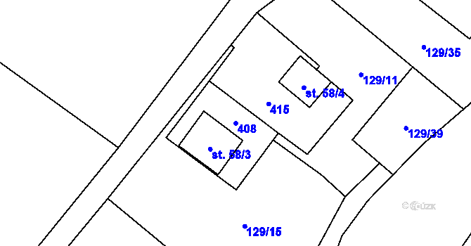 Parcela st. 408 v KÚ Veveří u Huzové, Katastrální mapa