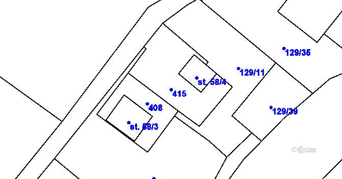 Parcela st. 415 v KÚ Veveří u Huzové, Katastrální mapa