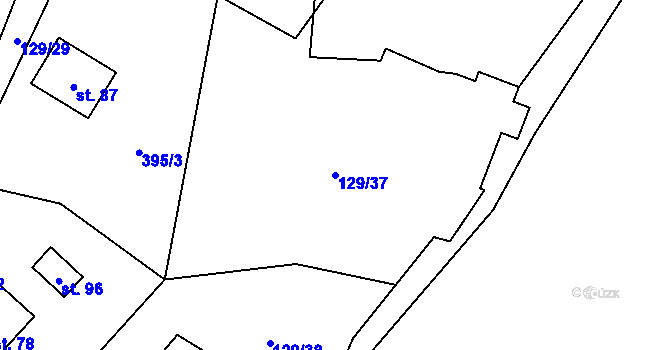 Parcela st. 129/37 v KÚ Veveří u Huzové, Katastrální mapa