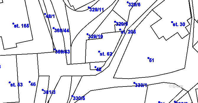 Parcela st. 62 v KÚ Bukovice, Katastrální mapa