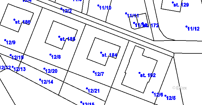 Parcela st. 184 v KÚ Bukovice, Katastrální mapa