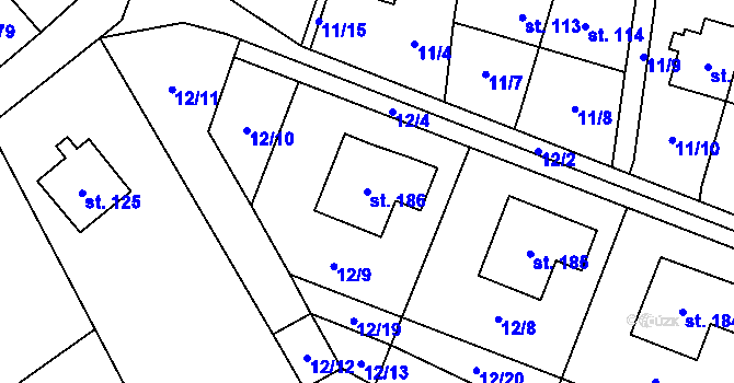 Parcela st. 186 v KÚ Bukovice, Katastrální mapa