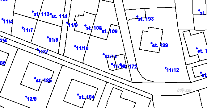 Parcela st. 11/11 v KÚ Bukovice, Katastrální mapa