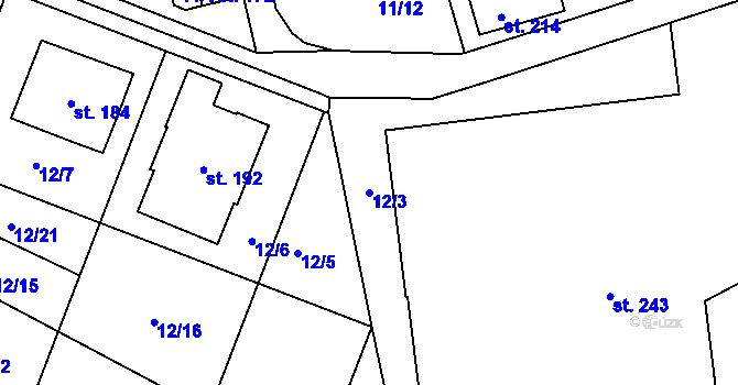 Parcela st. 12/3 v KÚ Bukovice, Katastrální mapa