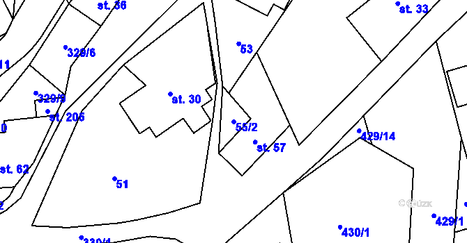 Parcela st. 55/2 v KÚ Bukovice, Katastrální mapa