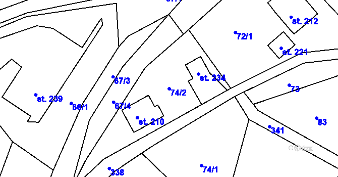 Parcela st. 74/2 v KÚ Bukovice, Katastrální mapa
