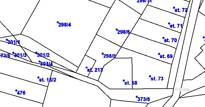 Parcela st. 298/5 v KÚ Bukovice, Katastrální mapa