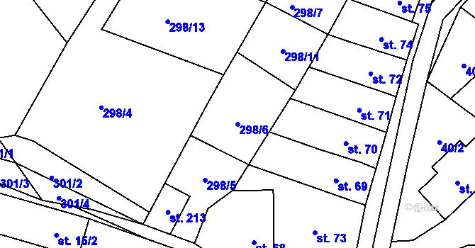 Parcela st. 298/6 v KÚ Bukovice, Katastrální mapa