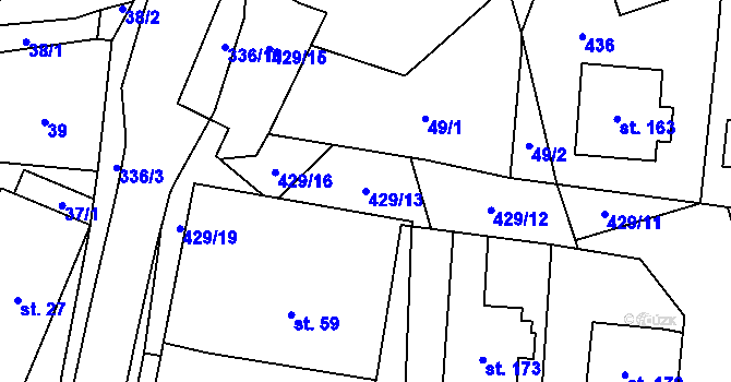 Parcela st. 429/13 v KÚ Bukovice, Katastrální mapa