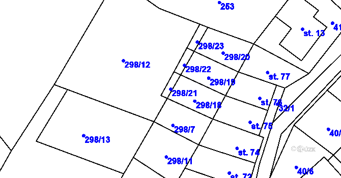 Parcela st. 298/21 v KÚ Bukovice, Katastrální mapa