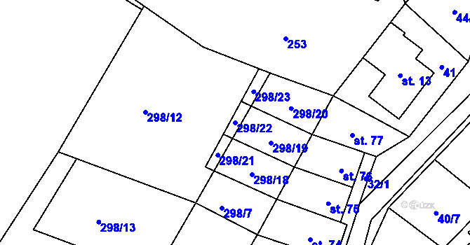 Parcela st. 298/22 v KÚ Bukovice, Katastrální mapa