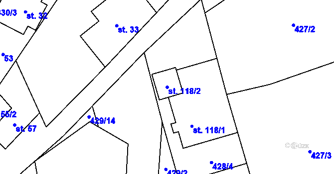 Parcela st. 118/2 v KÚ Bukovice, Katastrální mapa