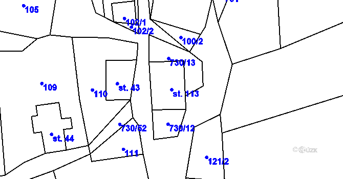 Parcela st. 113 v KÚ Hlavňov, Katastrální mapa