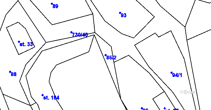 Parcela st. 85/2 v KÚ Hlavňov, Katastrální mapa