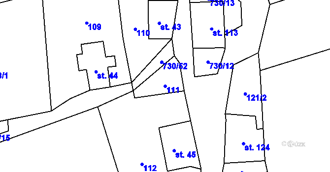 Parcela st. 111 v KÚ Hlavňov, Katastrální mapa