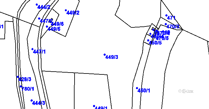 Parcela st. 449/3 v KÚ Hlavňov, Katastrální mapa