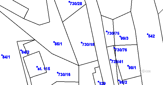 Parcela st. 730/18 v KÚ Hlavňov, Katastrální mapa