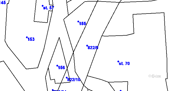 Parcela st. 822/9 v KÚ Hlavňov, Katastrální mapa