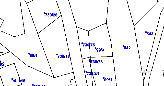 Parcela st. 730/75 v KÚ Hlavňov, Katastrální mapa