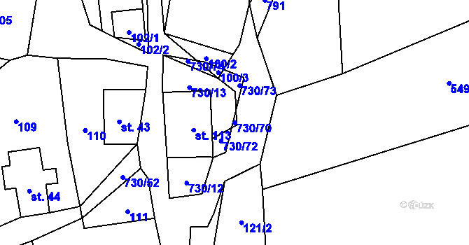 Parcela st. 730/70 v KÚ Hlavňov, Katastrální mapa