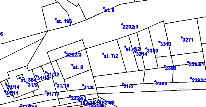 Parcela st. 7/2 v KÚ Nové Hvězdlice, Katastrální mapa
