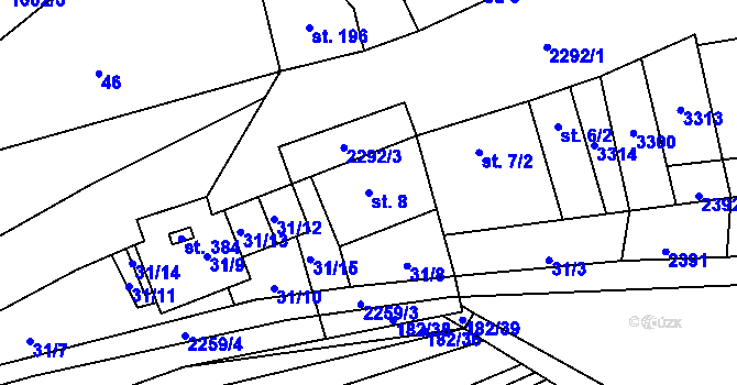 Parcela st. 8 v KÚ Nové Hvězdlice, Katastrální mapa
