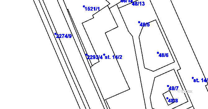 Parcela st. 14/2 v KÚ Nové Hvězdlice, Katastrální mapa