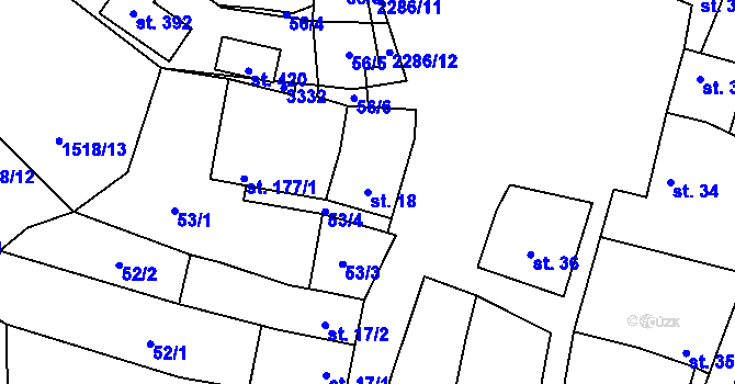 Parcela st. 18 v KÚ Nové Hvězdlice, Katastrální mapa