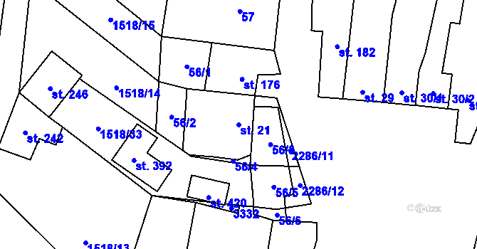 Parcela st. 21 v KÚ Nové Hvězdlice, Katastrální mapa