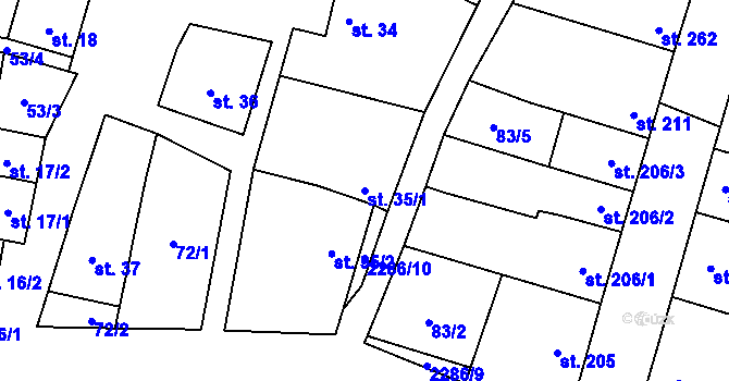 Parcela st. 35/1 v KÚ Nové Hvězdlice, Katastrální mapa