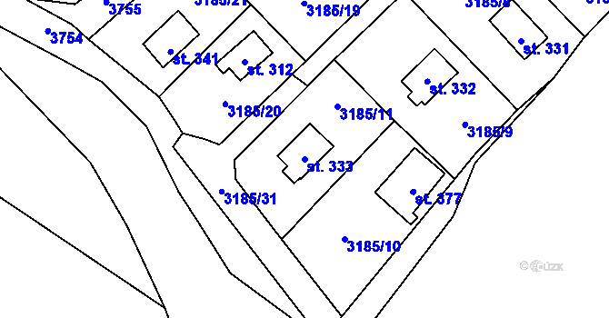 Parcela st. 333 v KÚ Nové Hvězdlice, Katastrální mapa