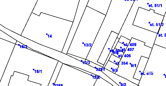 Parcela st. 13/2 v KÚ Nové Hvězdlice, Katastrální mapa